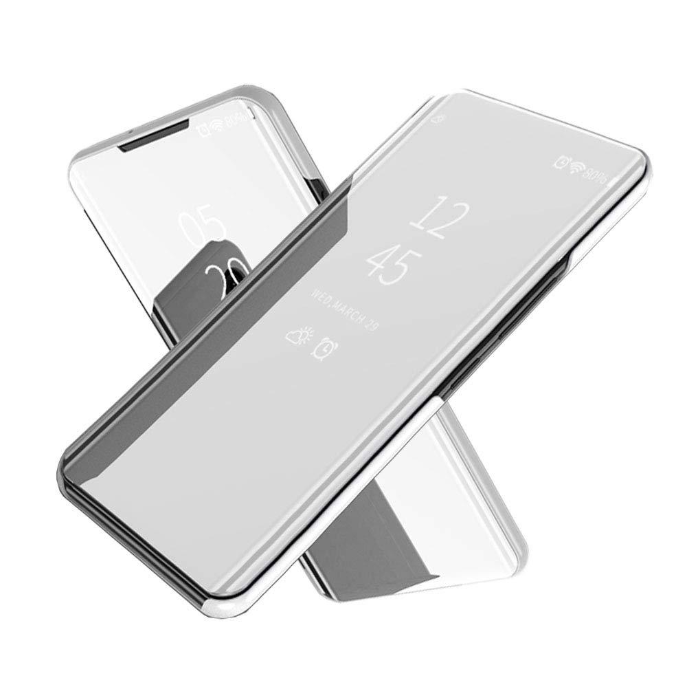 Luxus Plating Clear View Mirror Case Flip Holder Handyhülle für Samsung Huawei Xiaomi iPhone Huawei P30 Pro silber