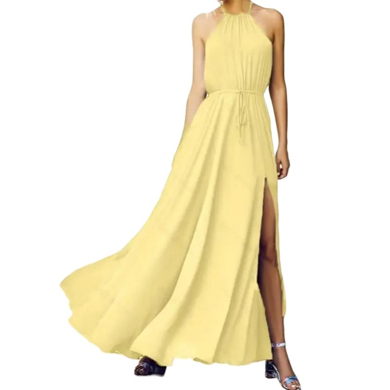 2024 sommer Langes Kleid Hohe Split Boho Strand Kleid Tunika Maxi Kleid Frauen Abend Party Kleid Sommerkleid Vestidos de festa XXL S gelb