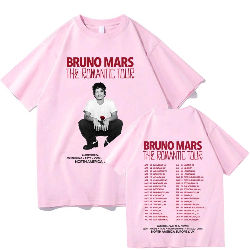 Bruno Mars The Romantic 2026 Tour T-Shirt Bruno Mars T-Shirt Unisex Jugend- und Erwachsenen-T-Shirt Konzert-Outfits Baumwolle Komfortable Schicke Oberteile XS rosa