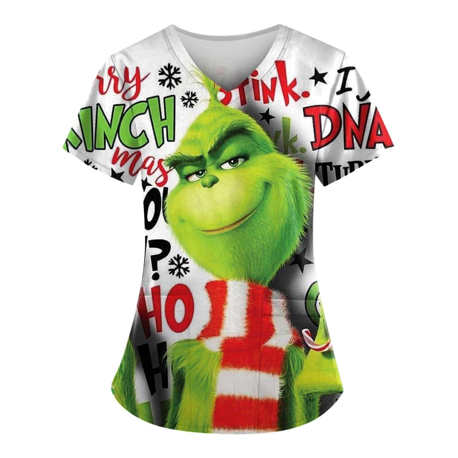 Kurzärmliges Oberteil mit Kreuz-Defolierung-Print und V-Ausschnitt, Print und Tasche für Damen XL grün