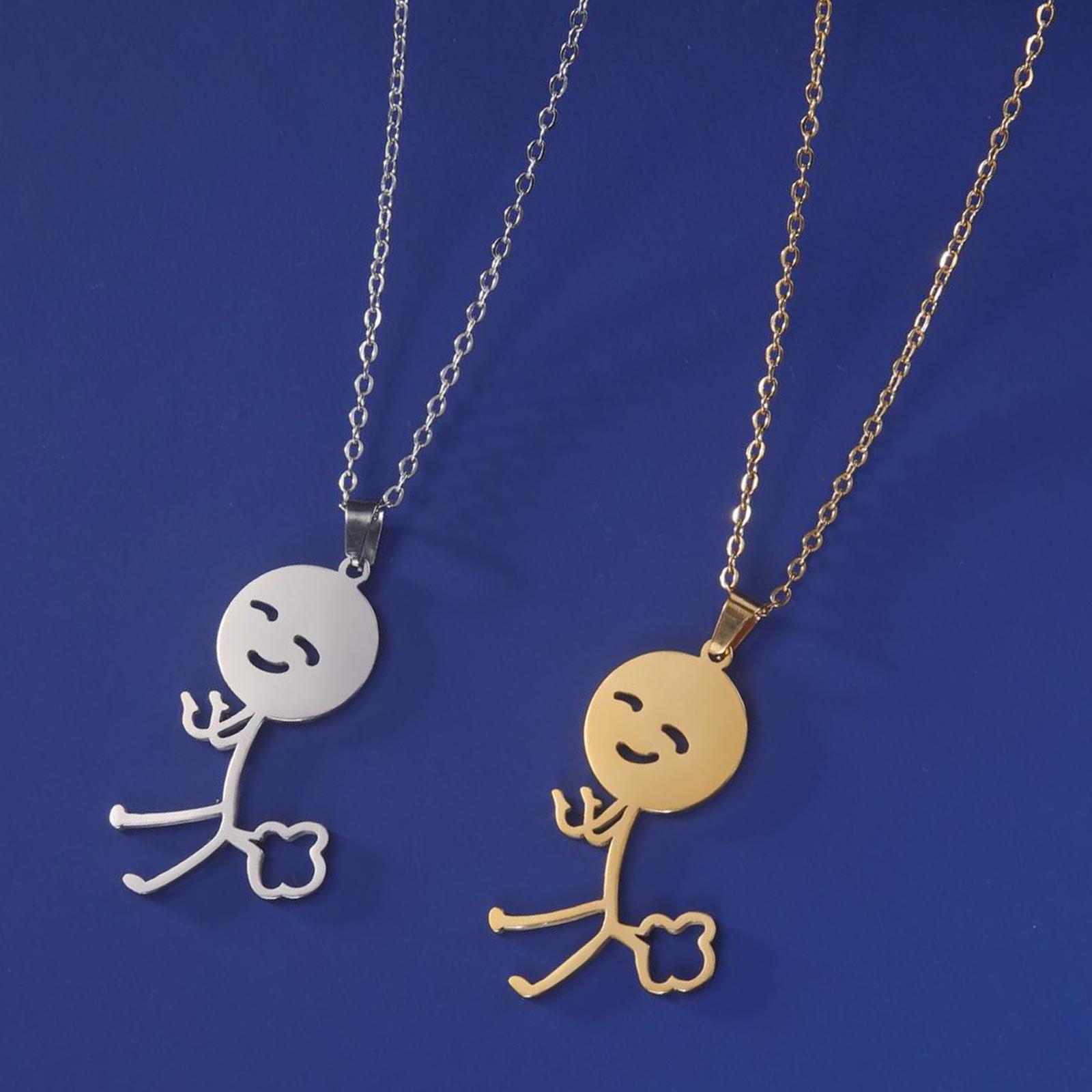 Teamer Hip Hop Mittelfinger Stickman Halskette Rock Punk Lustiger Kritzel Anhänger Halskette für Damen Herren Trend Schmuck Geschenk Gold&45cm