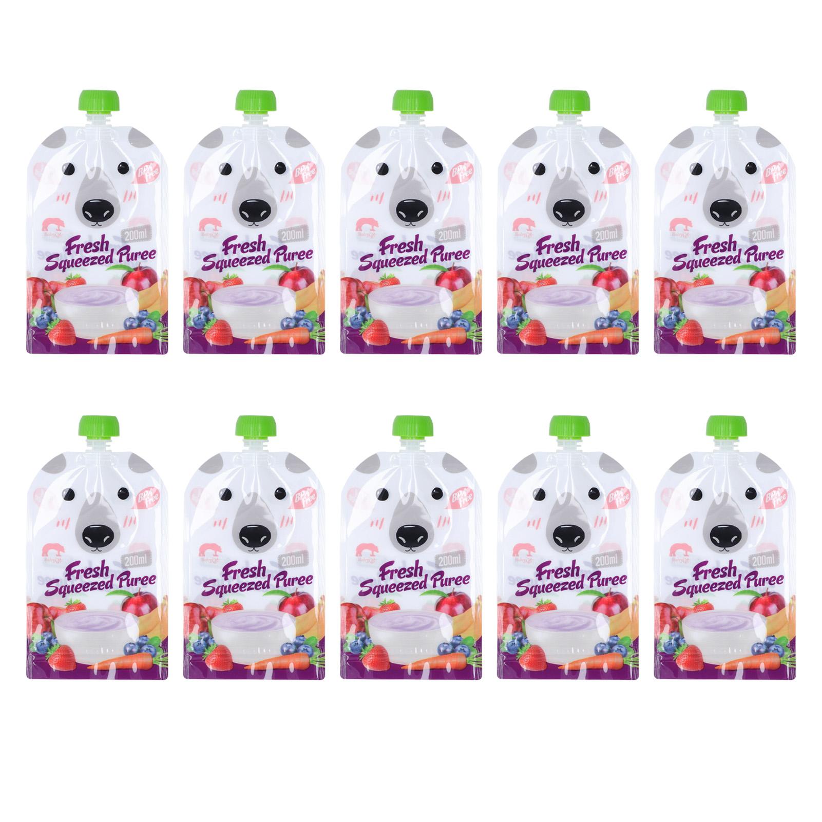 10 Stück wiederverwendbare Lebensmittelbeutel, 200 ml, nachfüllbar, tragbar, Quetschbeutel für Babynahrung, Aufbewahrungsbeutel für Fruchtpüree