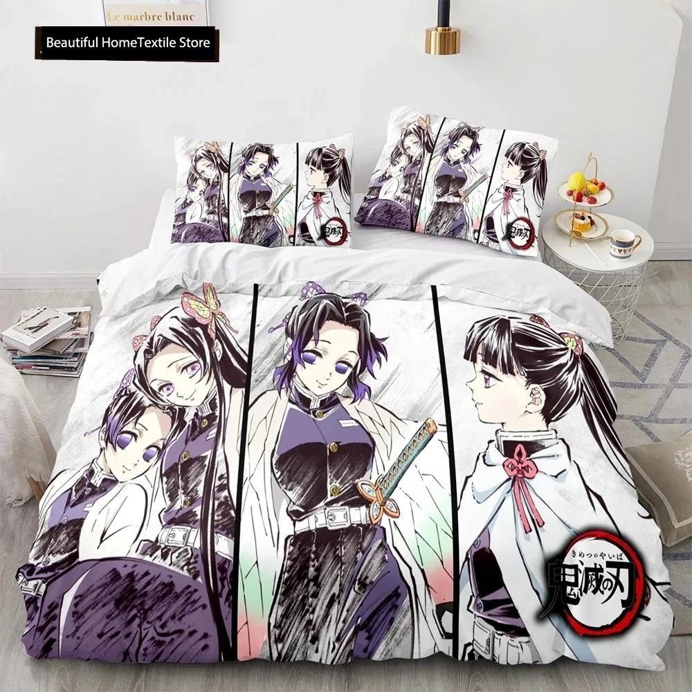Dämon Slayer 3D-Bettwäscheset, Anime, Bettbezug, Kissenbezüge, Einzelbett, Doppelbett, Queen-Size-Bett, King-Size-Bett, Jungen, Mädchen, Jungen, Geschenk, Heimdekoration US Twin 173x218cm