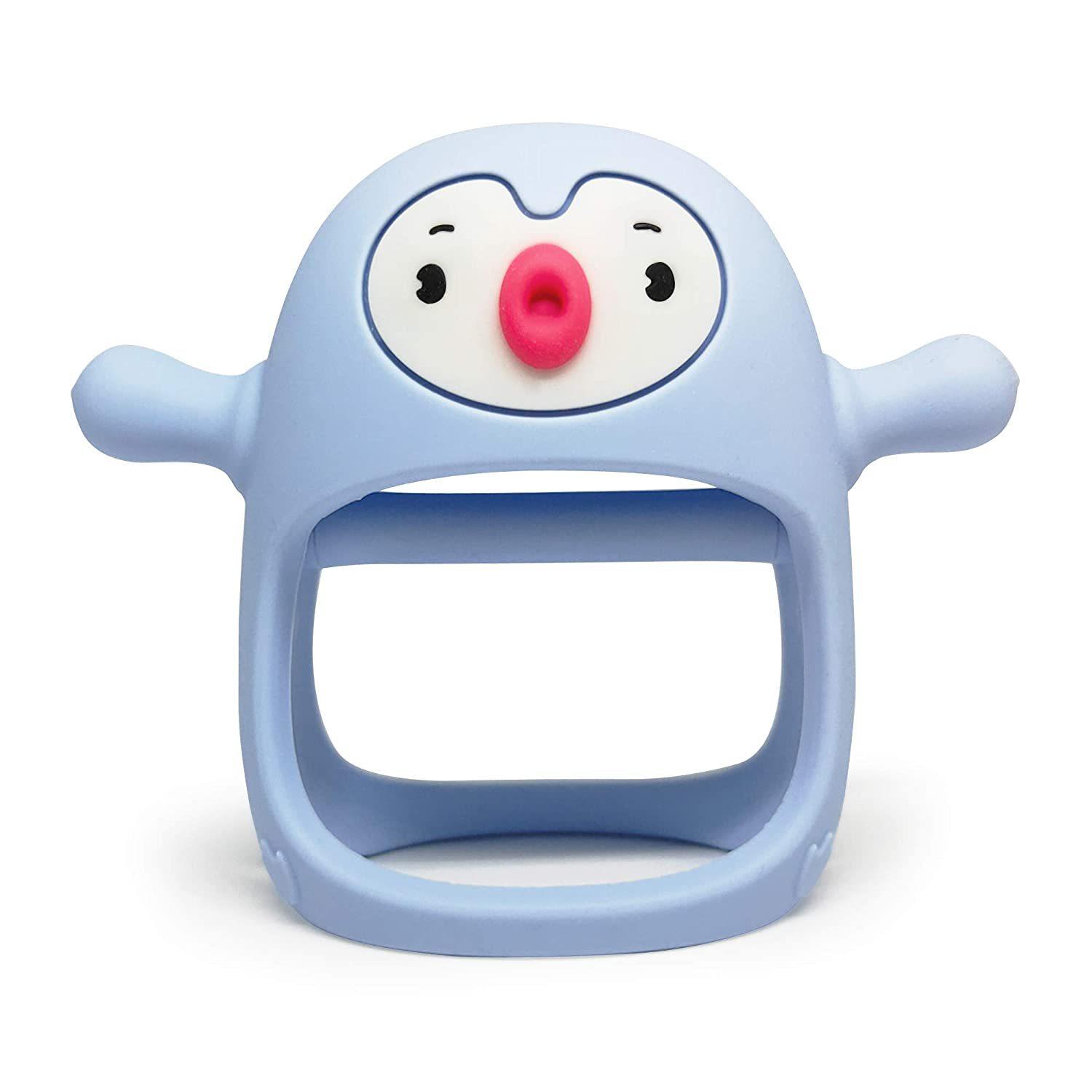 Silikon-Beißspielzeug für Babys, das niemals herunterfällt, Beißring für die Hand von Säuglingen, Schnuller zum Stillen von Babys, Beißring-Spielzeug für Neugeborene himmelblaue