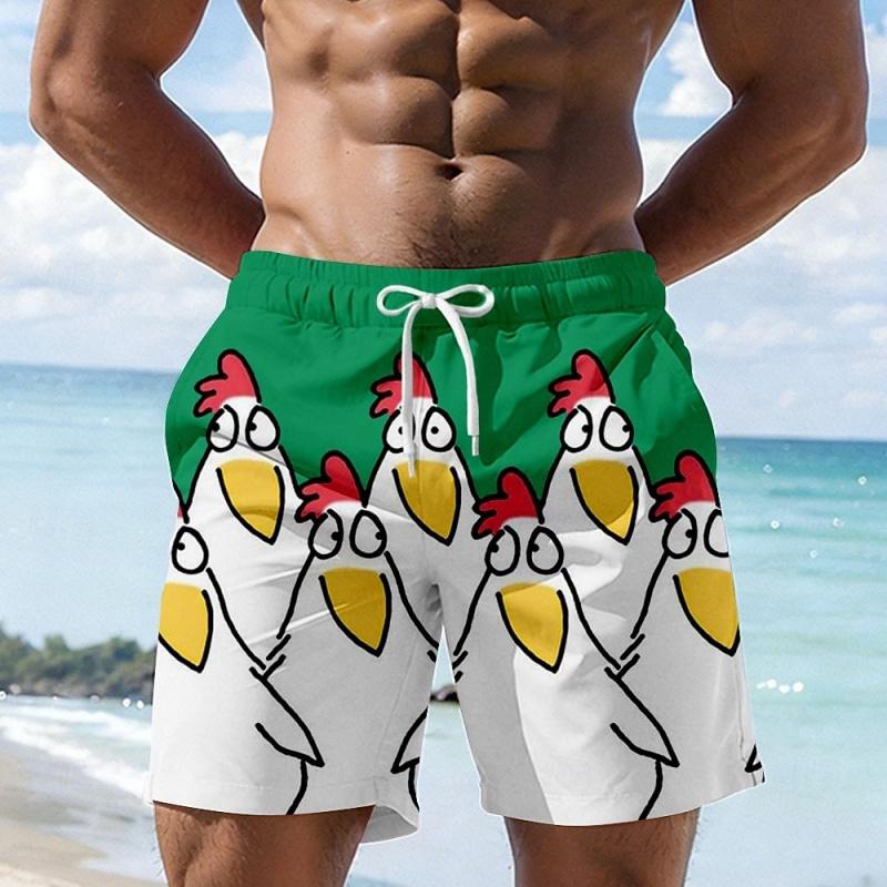 Lustige Cartoon-Hahn-Grafik Badehose Für Männer Lässig 3D-Druck Kurze Hose Sommer Hawaii Surf Badehose Locker Strandshorts XL