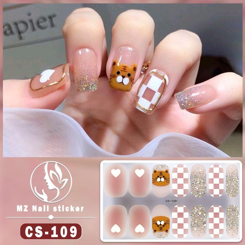 CS wasserdichtes No-Bake Gel-Nagellack-Folie Vollsticker Kontrastfarbe Tigerkopf Nailart-Folienpapier Nagel-Folienpapier Patch