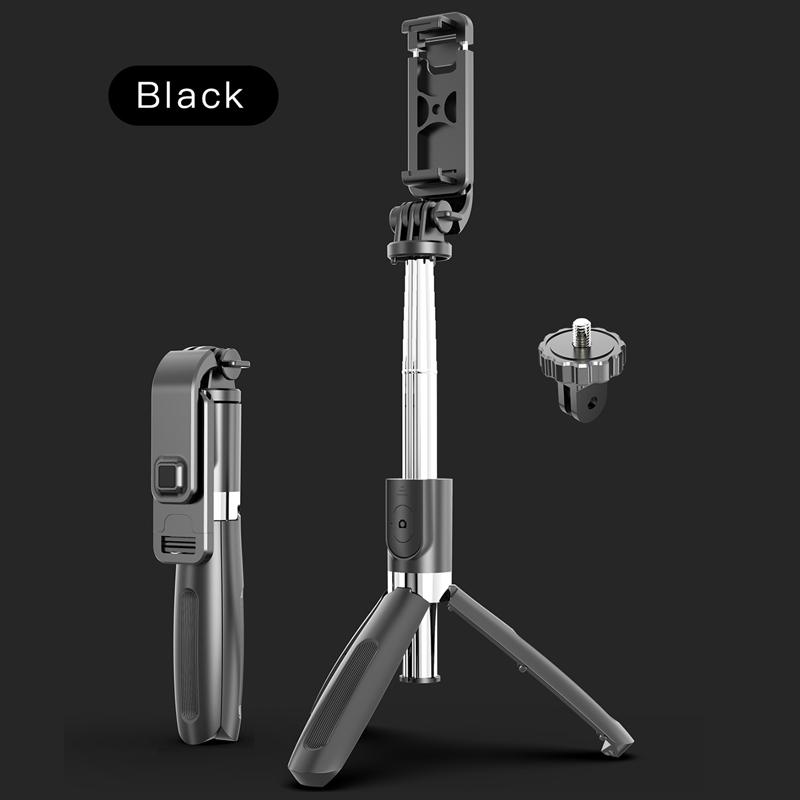 4-in-1 kabelloser Bluetooth-Selfie-Stick, faltbares Stativ und universelles Einbeinstativ für Smartphones für Gopro und Sport-Action-Kameras schwarz