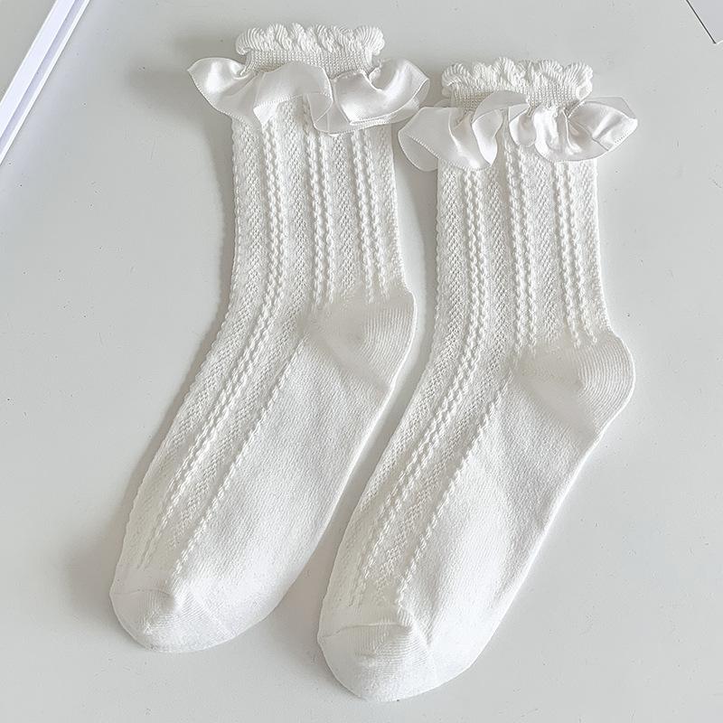 Japanische Kawaii süße weiße Socken JK Spitze Rüschen Rüschen Socken Frauen einfarbig süße Mädchen Studenten Lolita Stil Spitze Crew Socken