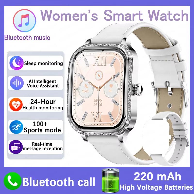 2025 Neue Smartwatch Damen 1,75 HD-Display Herzfrequenz IP68 Wasserdicht Sport Fitness BT Anruf Smartwatch für Dame Geschenk leather silber