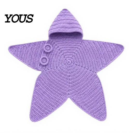 Seestern Schlafsack für Neugeborene, Gestrickter Schlafsack mit Kapuze, Kuschelige Sternförmige Baby-Tragbare Decke, Neugeborenen-Fotografie violett