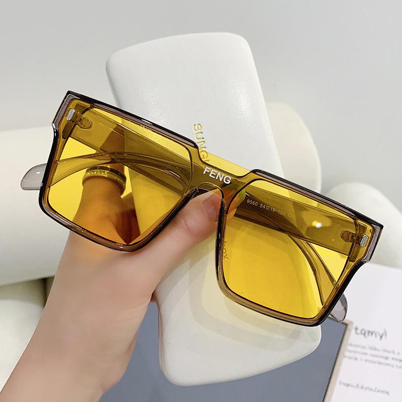 Online-Sonnenbrille mit großem Rahmen und winddichter F-Sonnenbrille für Damen, Disco-Ins-Sonnenbrille, gelbe Brille für Herren zum Autofahren mit UV-Schutz.