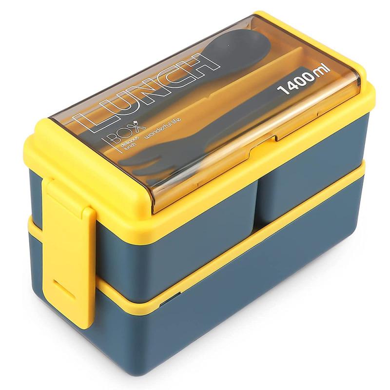 Bento-Box, Lunchbox, stapelbar, 49 oz, Bento-Boxen für Erwachsene, Lunchbehälter, auslaufsichere Bento-Box für Erwachsene mit herausnehmbarem Fach 1400ML blau