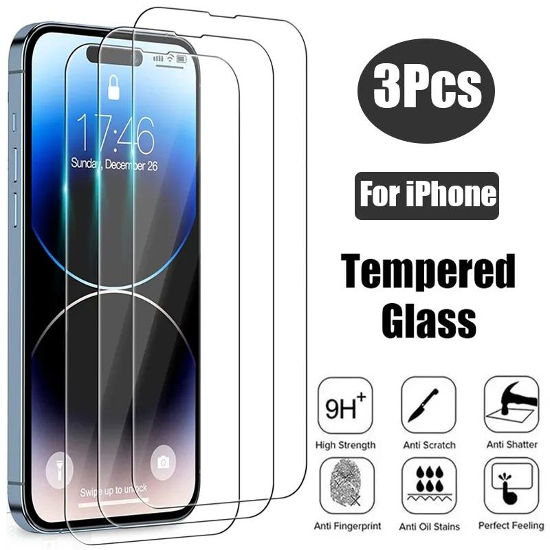 3 Stück 100D Vollständiges gehärtetes Glas für Apple iPhone 14 Plus 13 Mini 12 11 15 Pro Max Displayschutz iPhone X XR XS Max Schutz iPhone 17 pro