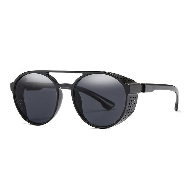 Klassische Steampunk Sonnenbrille Männer Mode Designer Vintage Metall Runde Sonnenbrille für Männer Punk Brille UV400 grau/schwarz