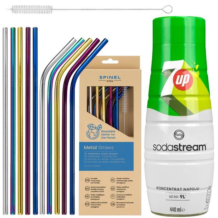 Sirup für Soda - Sodastream - 7up 440ml - Mit 10 Metallstrohhalmen Spinel Soda und Reinigungsbürste