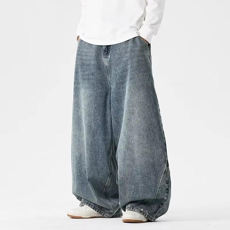 Frühling Herbst Herren Streetwear Jeans Herren Harajuku Gewaschen Baggy Jeans Herren Y2K Punk Casual Hohe Taille Weites Bein Hose XXL dunkelblaue
