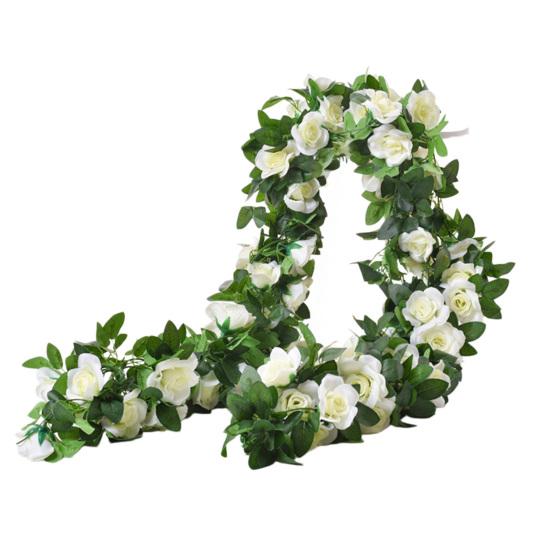 220CM Künstliche Rosenblüten-Girlande 16 Köpfe UV-beständig Realistische Kunstblumen Rattan-Ranke Hochzeitsparty Hängende Simulation Blüte weiß