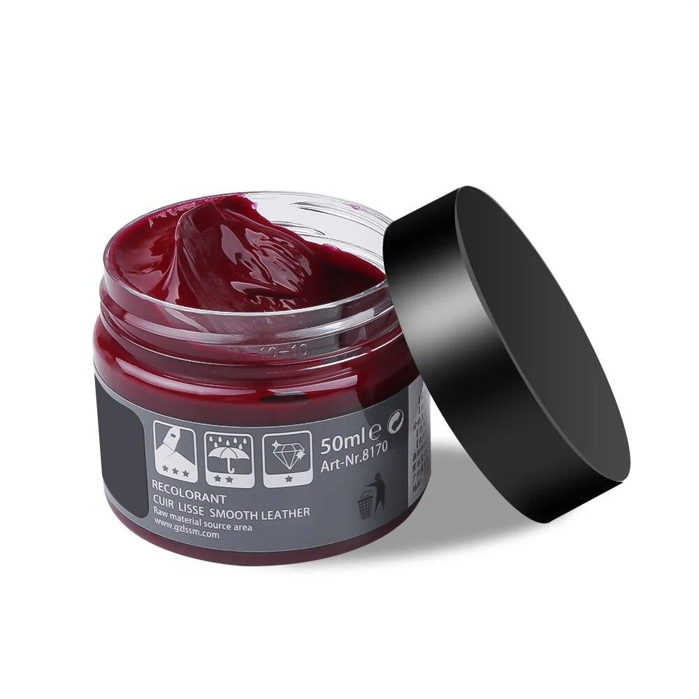 50 ml Leder-Reparatur-Creme-Set, Schuhe, Autositz, Sofa, Mäntel, Löcher, Kratzer, Risse, Wiederherstellung, Reparaturfarbe, Autopflege-Set, flüssiges Leder-Haut-Reparatur-Reparatur-Werkzeug wein rot