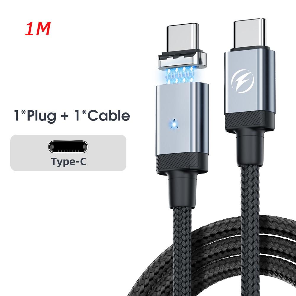 Fonken USB-C-Magnetkabel PD 65 W USB-C-auf-Typ-C-Schnellladekabel 27-W-Typ-C-auf-Lightning-Kabel für iPone-Samsung-Telefone Magnetisches Datenkabel 1M-Type C schwarz