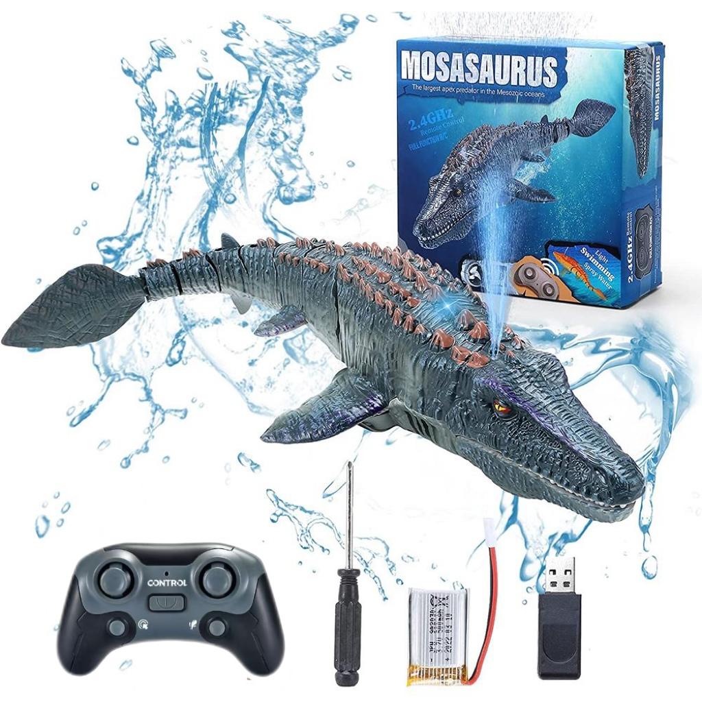 Neues ferngesteuertes Dinosaurier-Mosasaur-Tauchspielzeug für Kinder, ferngesteuertes Boot mit Lichtspray, geeignet für Schwimmbad, See, Badezimmer, Badespielzeug, Geschenk grau
