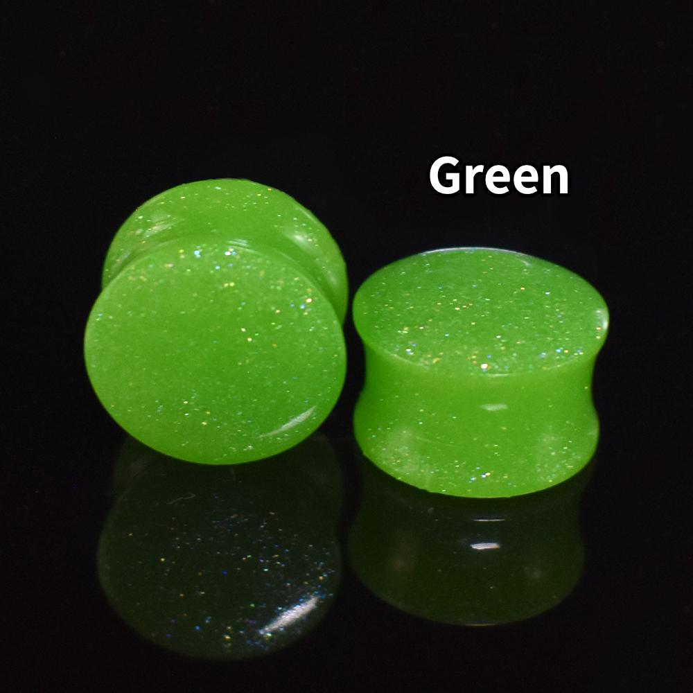 6-50 mm einfarbige Twinkle Acryl-Ohrtunnel, Plugs, Keilrahmen, Expander, doppelt ausgestellte Flesh Tunnel, Ohr-Piercing-Schmuck 6mm grün