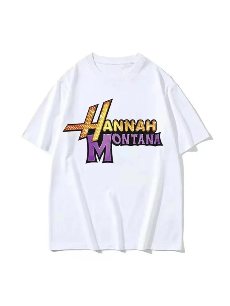 Neues Hannah Montana T-Shirt Damen Moderner Stil Grafik T-Shirt Mädchen Lustige Streetwear Japanische Kleidung Y2k Kleidung Damenbekleidung S weiß