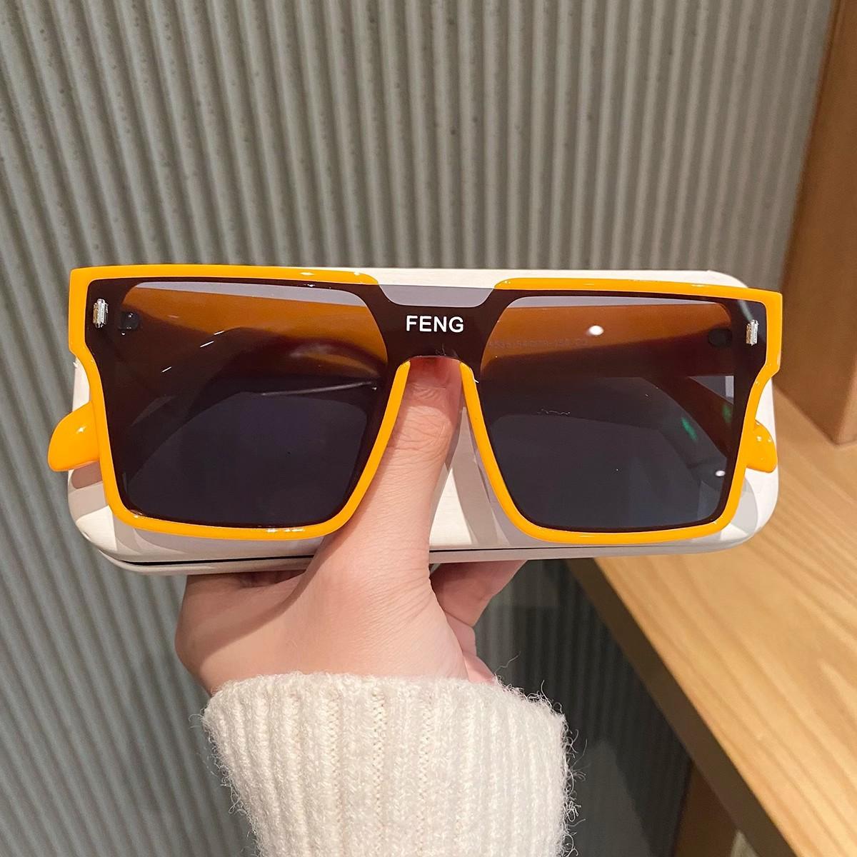 Einteilige winddichte Sonnenbrille mit großem Rahmen für Damen, Retro-gelbe Brille für Herren und UV-Schutz-Sonnenbrille zum Autofahren. single sunglasses. orange