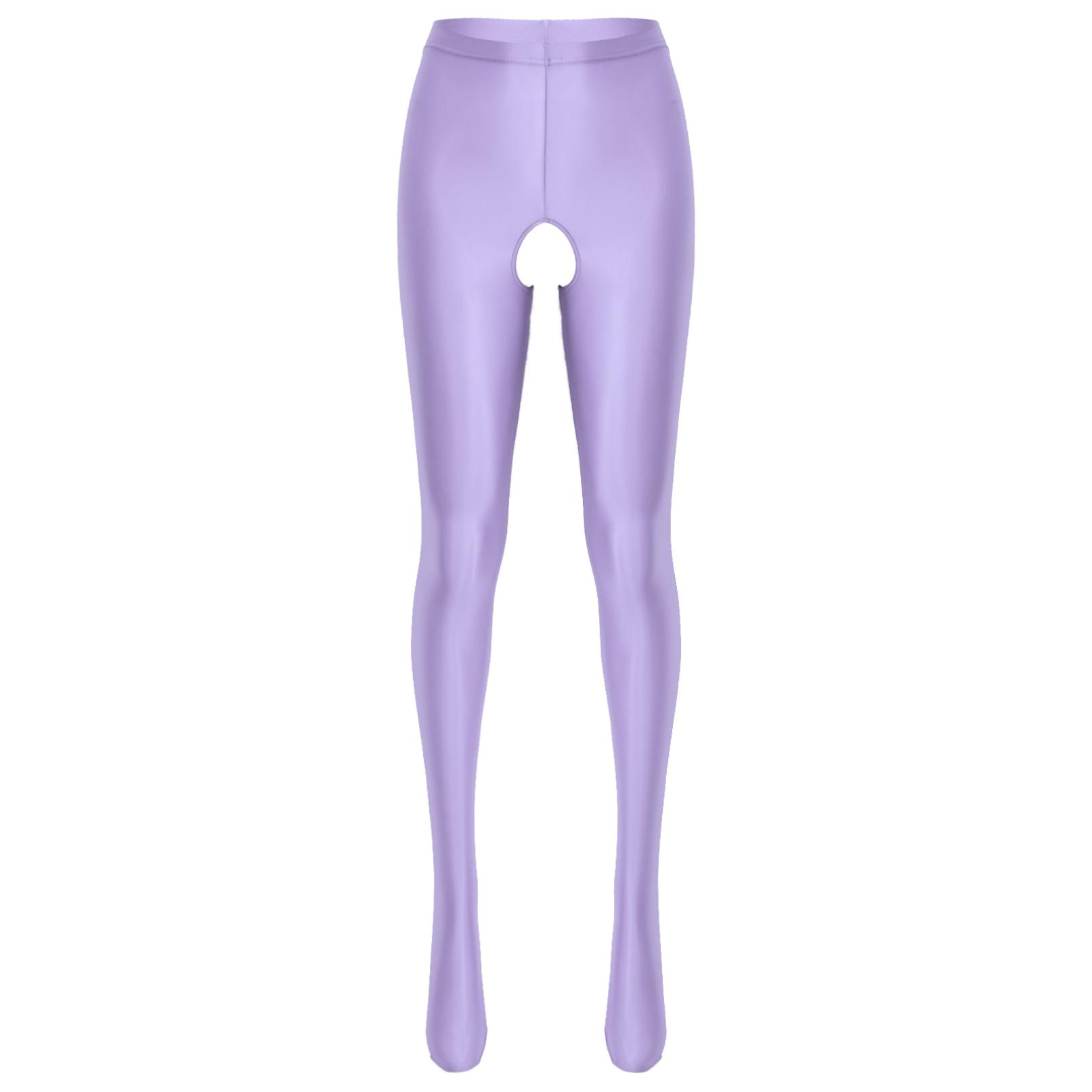 Damenunterwäsche, glänzende Strumpfhose ohne Schritt, hohe Taille, Leggings, dünne Hosen, Bodystrümpfe, Nachtwäsche L licht lila
