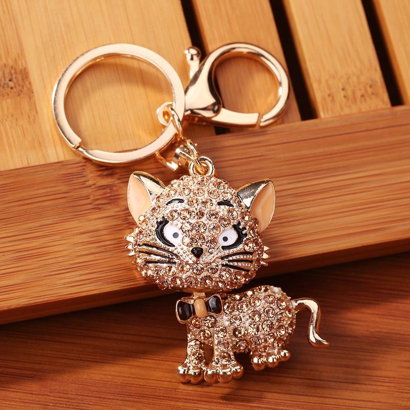 Schöne Katze Strass Schlüsselanhänger Halter Handtasche Tasche Auto Schlüsselanhänger Schlüsselanhänger Schmuck Geschenke champagner