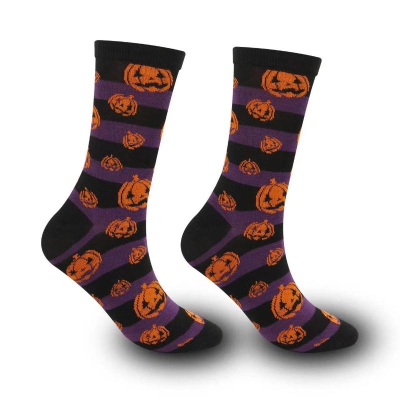 Halloween Damensocken Persönlichkeit Harajuku Warme Socken Einfache Lange Socken Mode Frühling Herbst für Frauen Männer Mittellange Socken one size violett