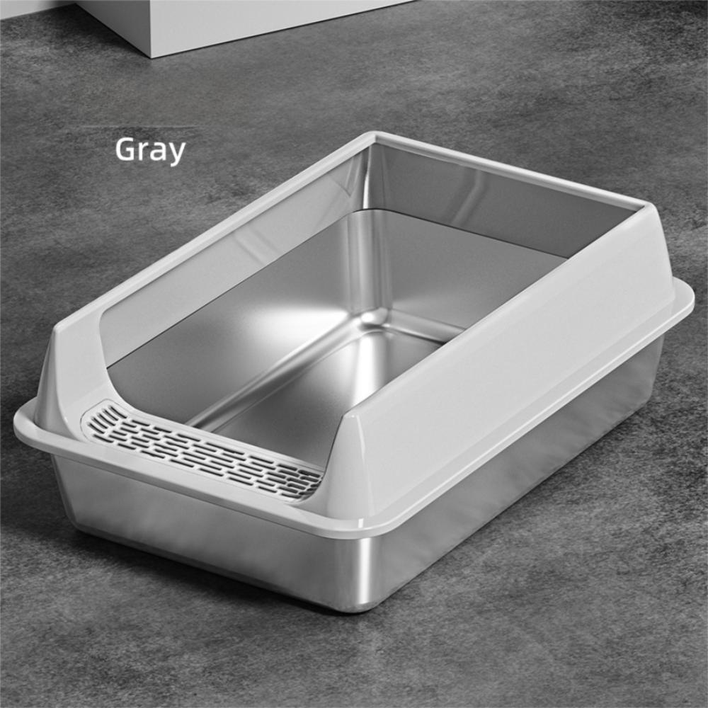 Edelstahl Kätzchen Sandkasten Überdimensionale Katzentoilette Reinigungsbecken Neue Katzenklo-Box Haustierbedarf Grey-M-40*30*15cm