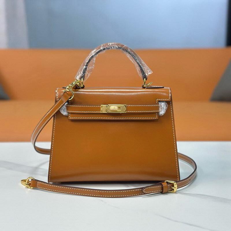 2025 neue Leder Rindsleder Damen Tasche Mini Tasche BOX Glänzend Leder Lackiert Leder Tasche + handtasche Schulter Tasche 22CM+1 thin shoulder strap+no lock goldbraune