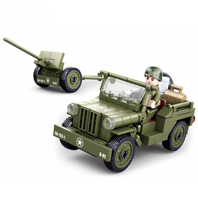 143-teiliges Militärfahrzeug, Weltkrieg II, Landung in der Normandie, US WILLYS Auto-Bausteine-Kits, Armeeauto, klassisches Modell, Ziegel, Kinderspielzeug