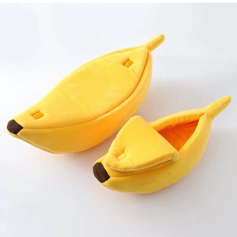 Bananen-Katzenbett, lustiges, süßes, gemütliches Katzenbett, warmes, langlebiges, tragbares Haustierkörbchen, Hundekissen, Katzenbedarf, mehrfarbig M orange