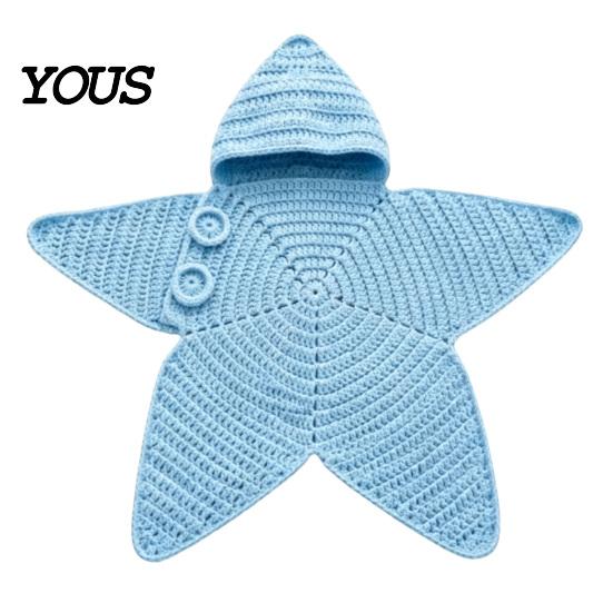 Seestern Schlafsack für Neugeborene, Gestrickter Schlafsack mit Kapuze, Kuschelige Sternförmige Baby-Tragbare Decke, Neugeborenen-Fotografie blau