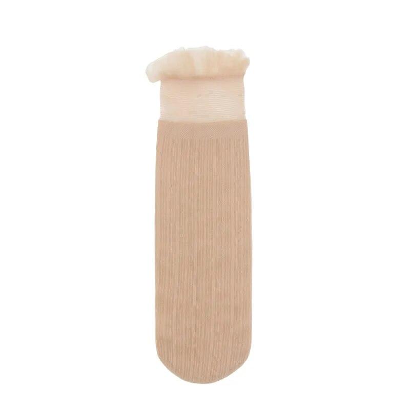 Samt Frau Socken Ultra-dünne Transparente Spitze Rüschen Rüschen Socken Frauen Mode Sommer Japane Stil Harajuku Retro Lange Socken One Size beige