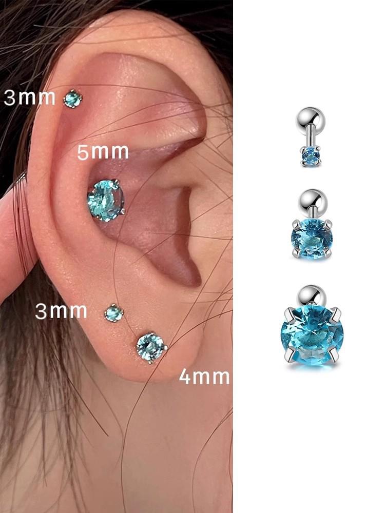 Damen Blaue Zirkon Schraubohrringe: Schlaffreundliche, hochwertige Cochlea-Stecker, die Piercings aufrechterhalten, ohne Ohrknorpel-Stecker zu entfernen. Blue 4mm