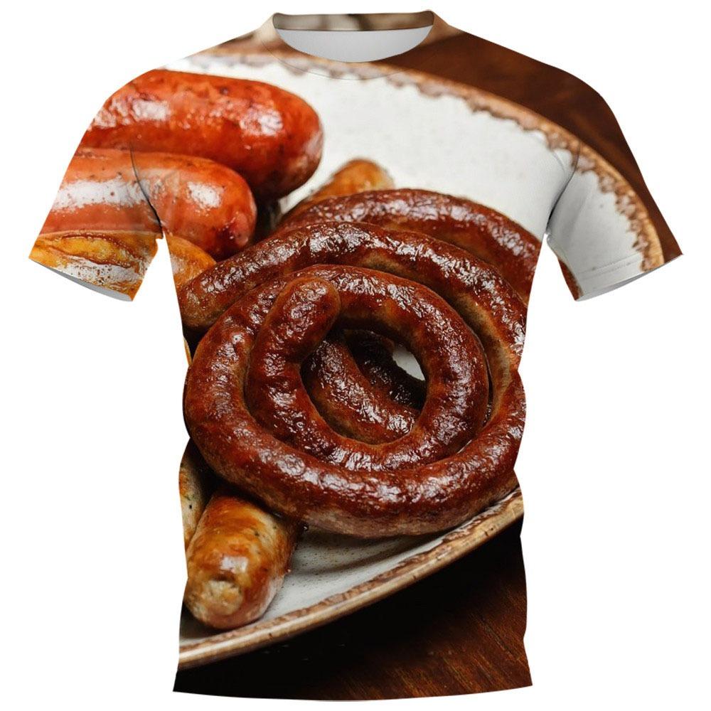 Lustige Wurst Essen 3D-Druck T-Shirts Männer Frauen Lässig O-Ausschnitt Kurzarm T-Shirt Übergroße Harajuku Y2k Oberteile Tees Kinderbekleidung S