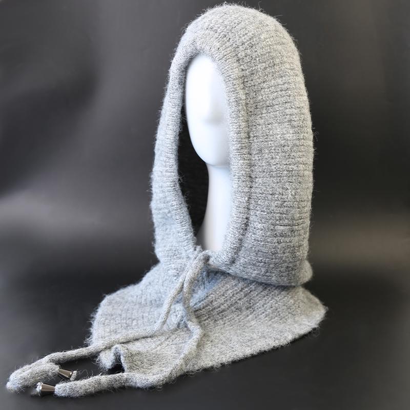 Winter Sturmhaube Schal für Damen Gestrickte Kapuzenmützen Outdoor Warm Slouchy Warme Skimütze Outdoor Ohrenschutz Mützen grau