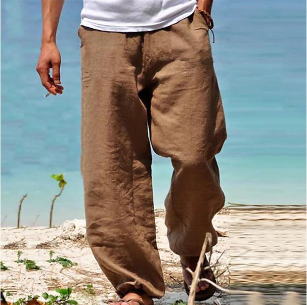 Herren Große Größen Sommer Baumwolle Große Größen Weite Bein Leinenhose Übergroße Joggerhose Männliche Übergröße Lose Hose XXXL dunkle khaki