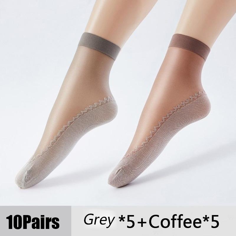 Ultradünne transparente Socken für den Sommer, Baumwollseide, dünne Socken, Damen-Spitzen-Mesh-elastische Socken, Patchwork-Kristall-Söckchen, weibliche kurze Socken EUR36-42