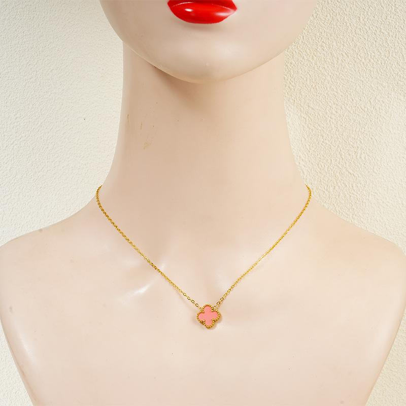 13mm Hochwertige Titanstahl-Halskette mit vierblättrigem Kleeblatt Verliert keine Farbe Damen-Halskette Glücksklee Schlüsselbeinkette 18K rosa
