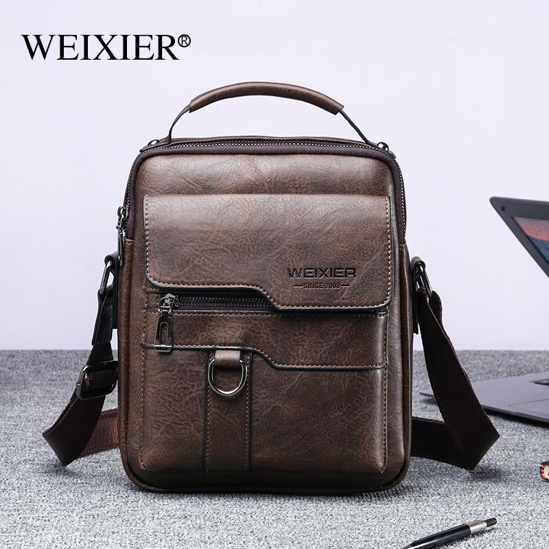WEIXIER Männer Umhängetasche Schulter Taschen Multi-funktion Männer Handtaschen Große Kapazität Split Leder Tasche Für Mann Messenger Taschen Einkaufstasche dunkelbraune