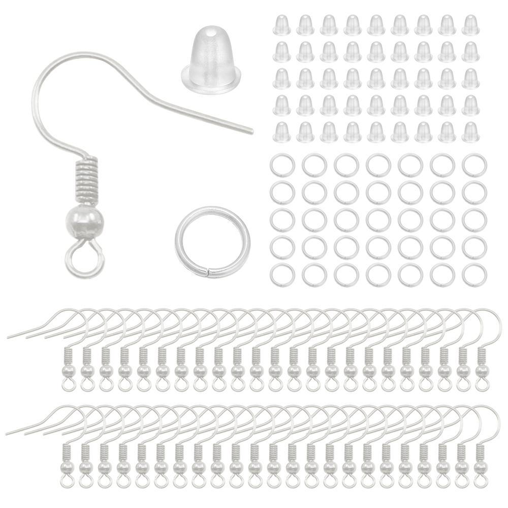 300-teiliges Ohrringe-Set, Ohrringhaken, offene Biegeringe, Ohrstöpsel, verbindet für DIY-Schmuckherstellung, Zubehör, Zubehör Silver 300pcs