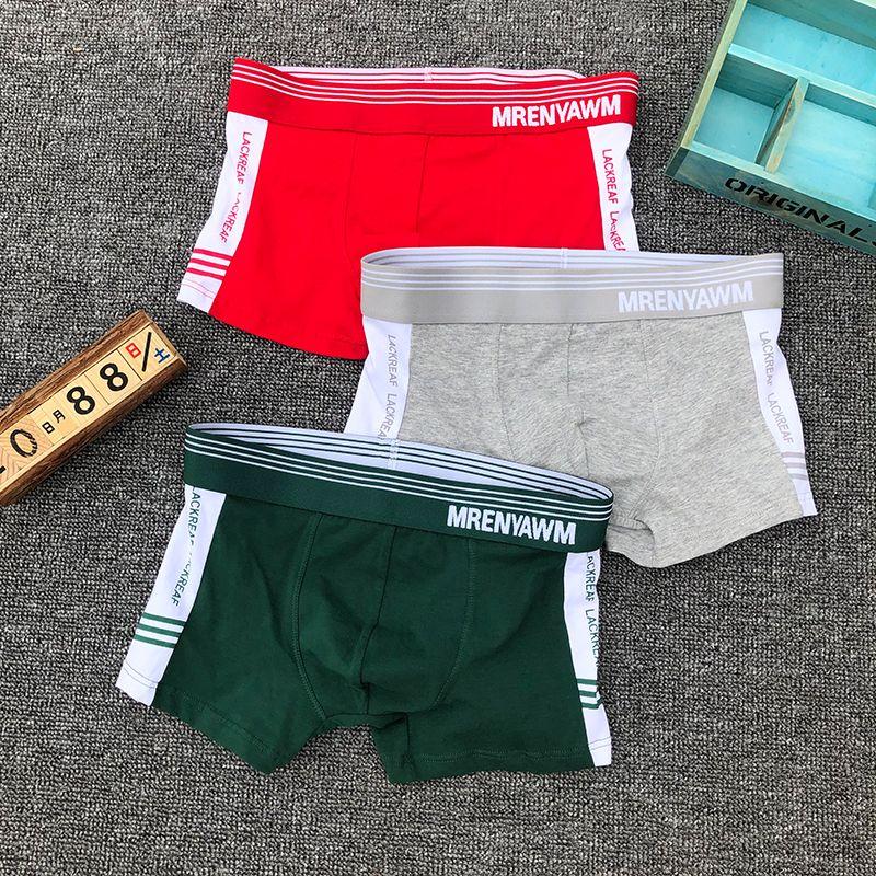 3 Teile/los Baumwolle Boxershorts Schlüpfer der Männer Streifen Homme Unterhose Boxershorts Unterwäsche für Mann Weiche Sexy 2XL red