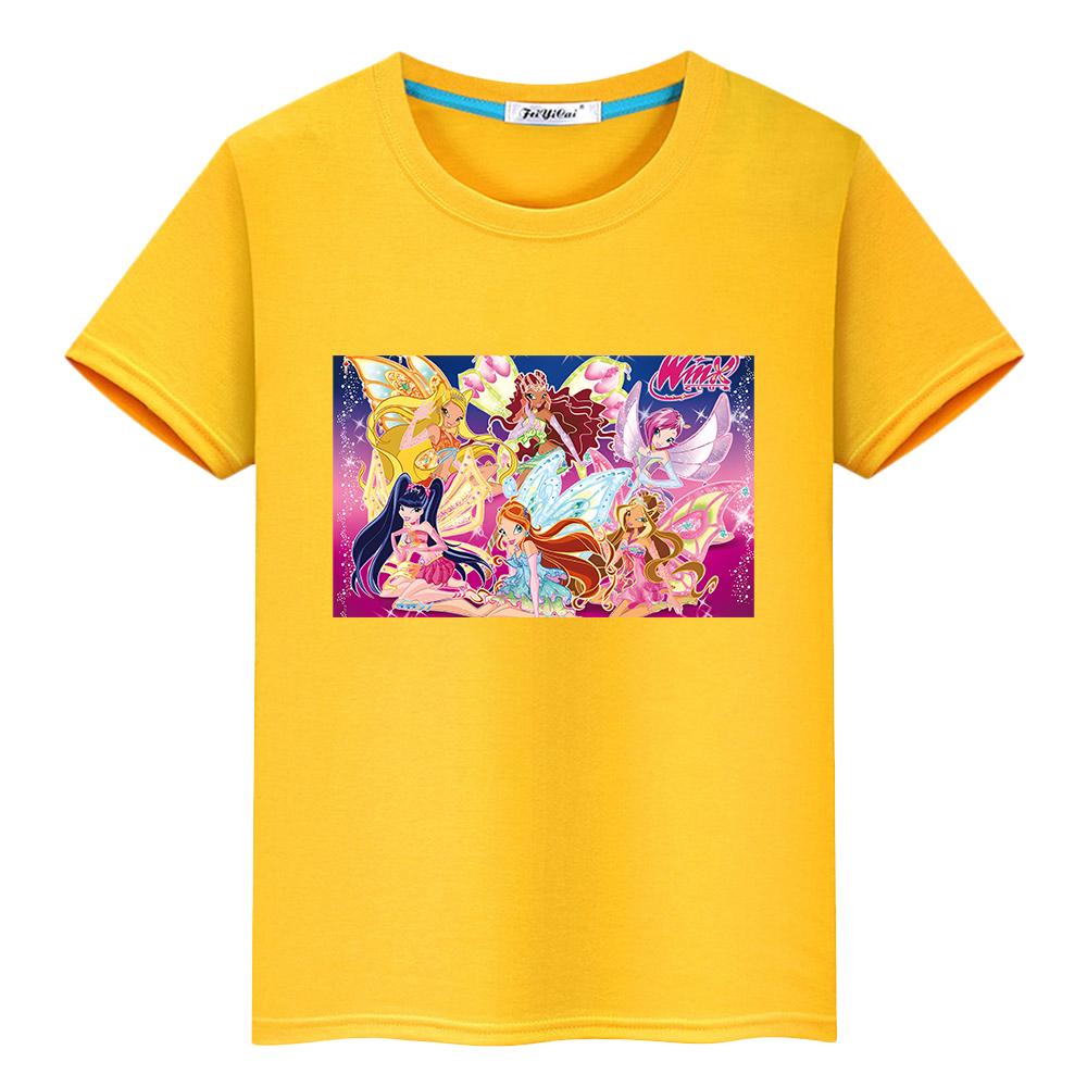 Winx Niedliche Tops T-Shirt für Kinder Jungen 10 Jahre Anime Kurz Winx Druck Cartoon 100% Baumwolle Pride T-Shirt Y2K Mädchen Kleidung Babykleidung 110 gelb