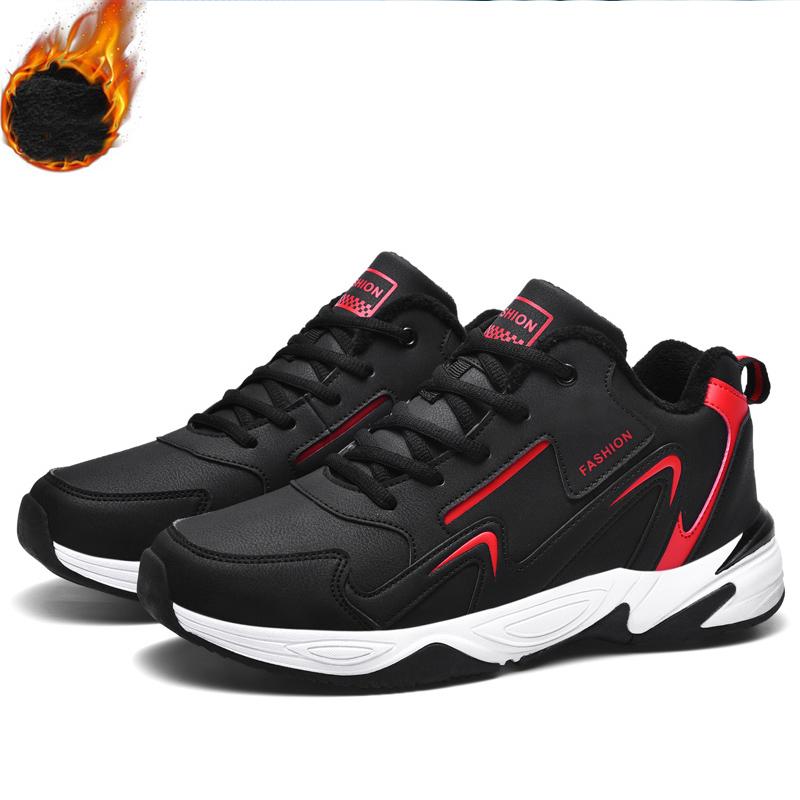 35–48 Herren, große Größe, sportlich, lässig, Gummi, weicher Boden, plus Samt, warm, für Herren und Damen, Jogging, Fitness, Leder, Basketballschuhe 35 schwarz/rot