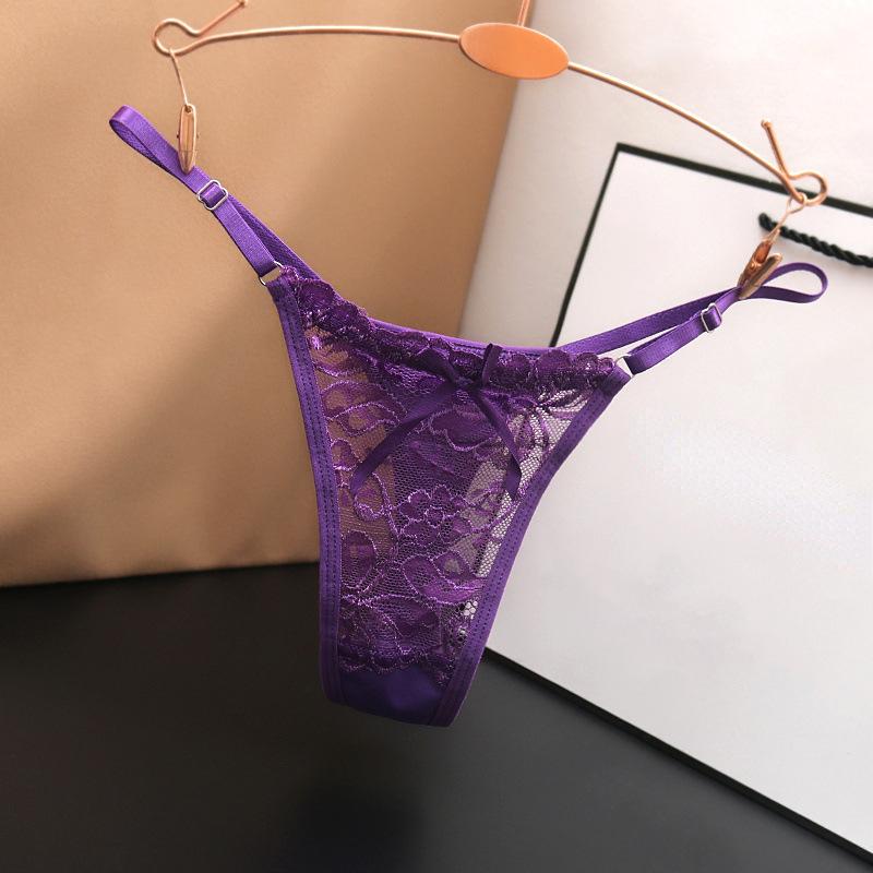 Einstellbare Spitze Thongs Höschen Frauen Unterwäsche Sexy Thongs Frauen Niedrige Taille Feste Unterwäsche Nahtlose Weibliche Unterhose Dessous one size violett