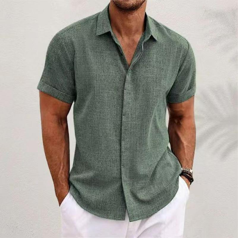 Herren Leinen Kurzarm T-Shirt Locker Unterhemd Einfarbig Kurzärmlig Baumwolle und Leinen Hemd Herren Strand Übergröße Herren Kurzarmhemd 2XL grün