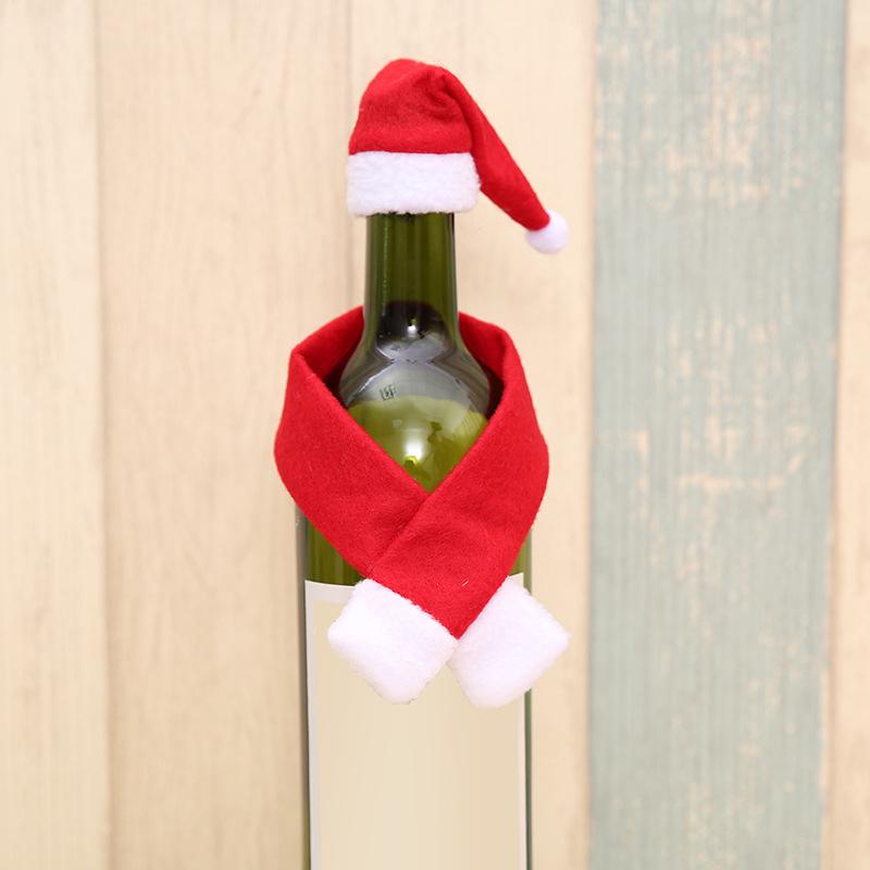 2 Teile/satz Weihnachten Wein Flasche Dekoration Santa Claus Flasche Dekorationen Mit Hüte Weihnachten Wein Flasche Abdeckung Tisch Dekorationen